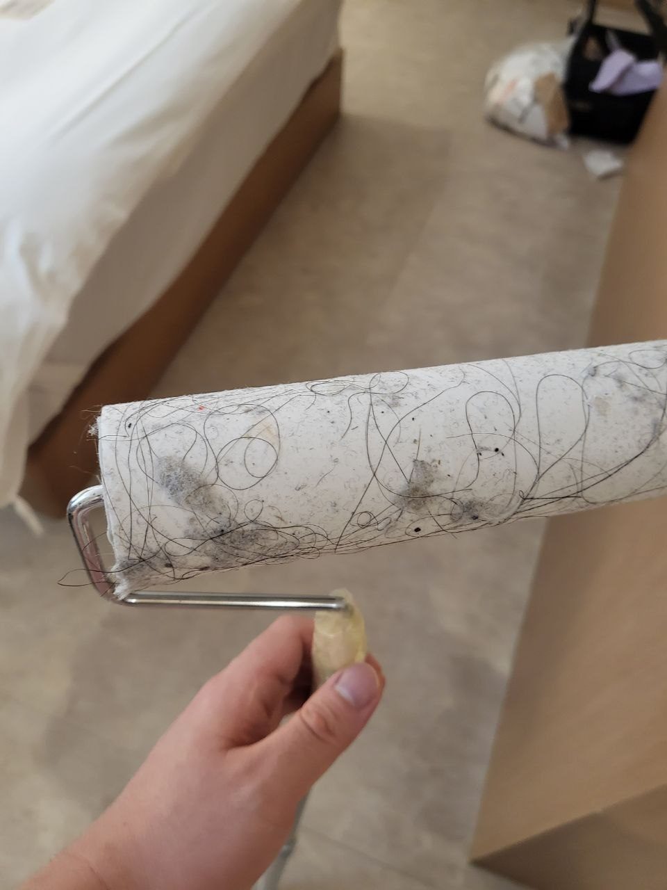 돌돌이로 확인한 침구 이물질